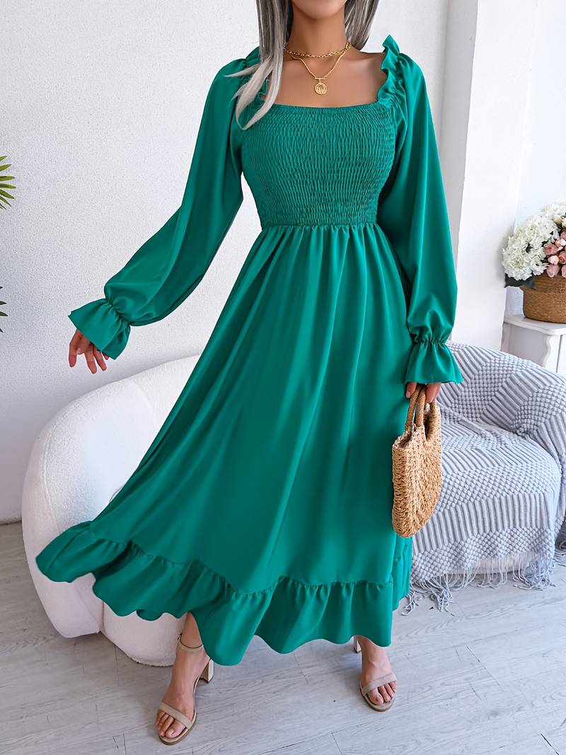 Heidi-Mode | Einfarbiges Kleid mit Rüschen