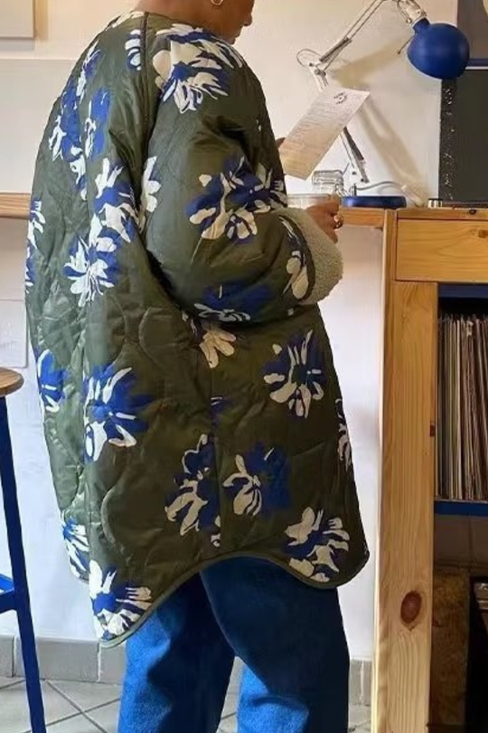 Heidi-Mode | Gedruckte Rundhals Einreihige Dünne Baumwolljacke