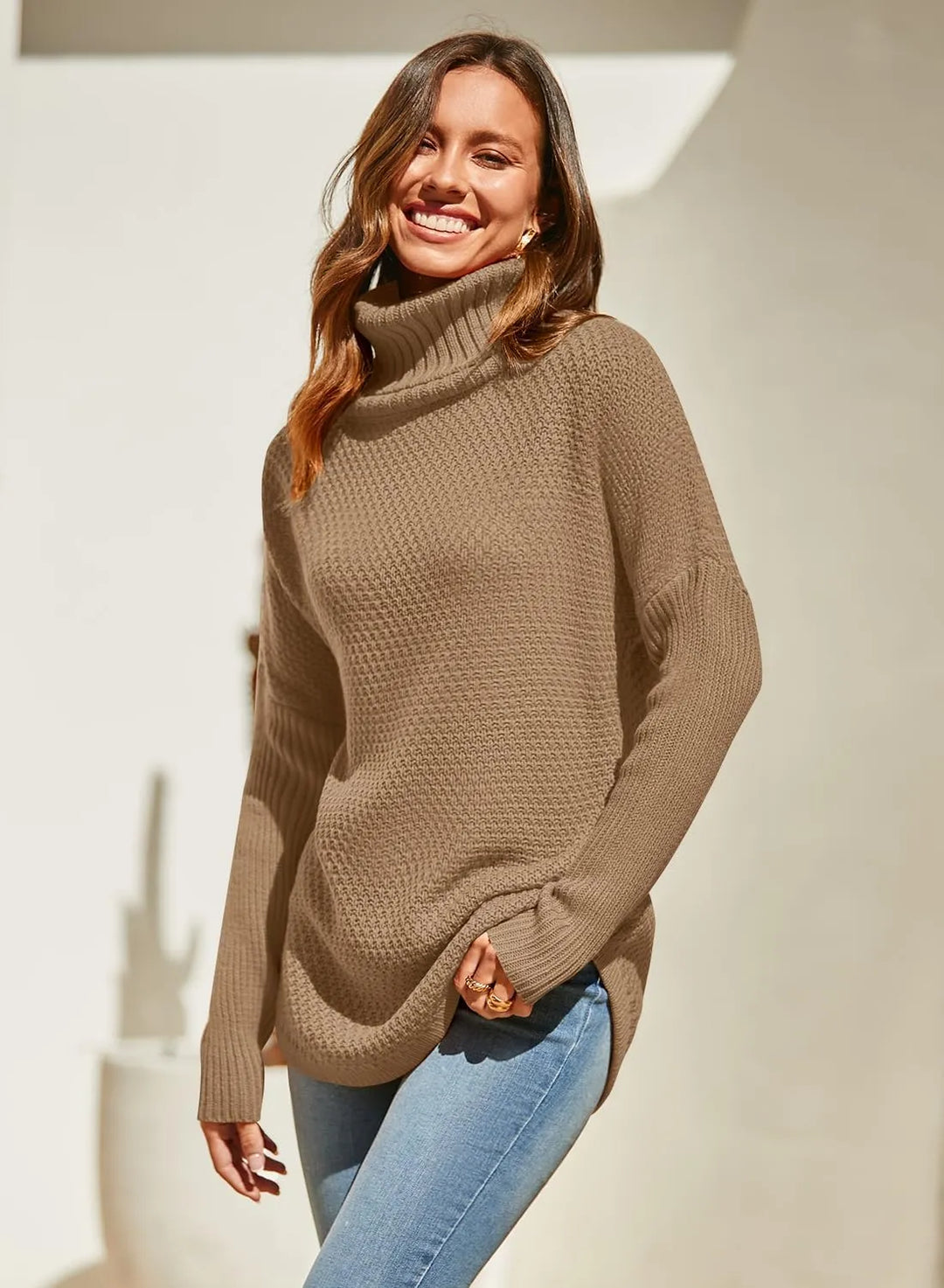 Heidi-Mode | Plus Maat Turtleneck Lange Mouw Casual Pullover Gebreide Tuniek Sweater