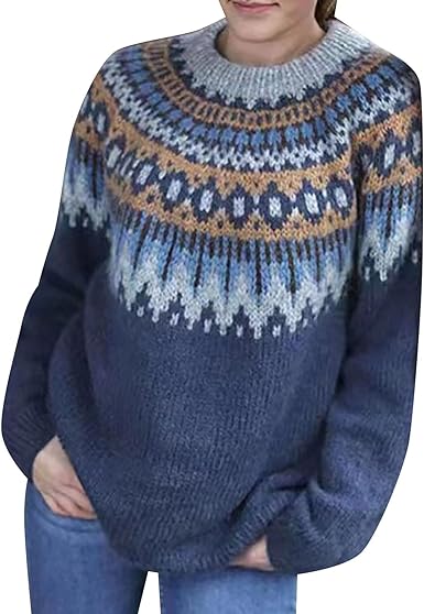 Bequemer warmer Pullover mit Rundhalsausschnitt