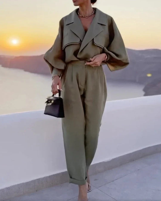 Heidi-Mode | Damen Eleganter Leichter Anzug mit Revers und Handgefertigter Qualität