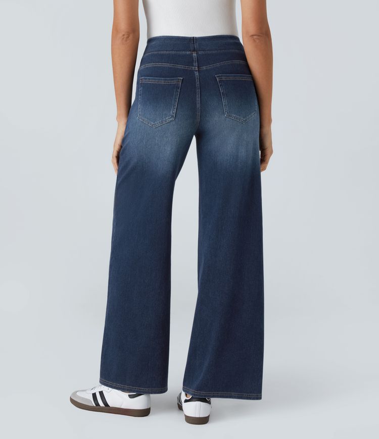 Heidi-Mode | Hochtaillierte Weite Bein Jeans mit Mehreren Taschen