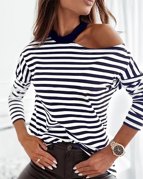 Heidi-Mode | Stilvolles Off Shoulder Gestreiftes Top