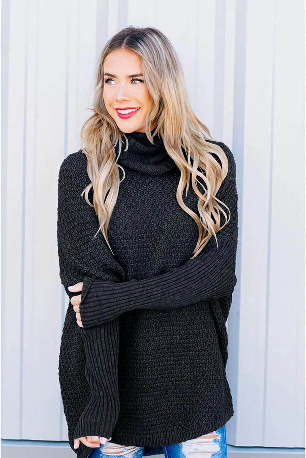 Heidi-Mode | Plus Maat Turtleneck Lange Mouw Casual Pullover Gebreide Tuniek Sweater