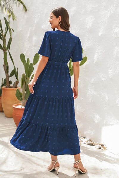 Heidi-Mode | Swiss Dot Gebunden Surplice Kurzarmkleid