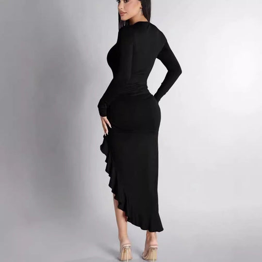 Heidi-Mode | Langarm, Enganliegendes Kleid mit Volants Details