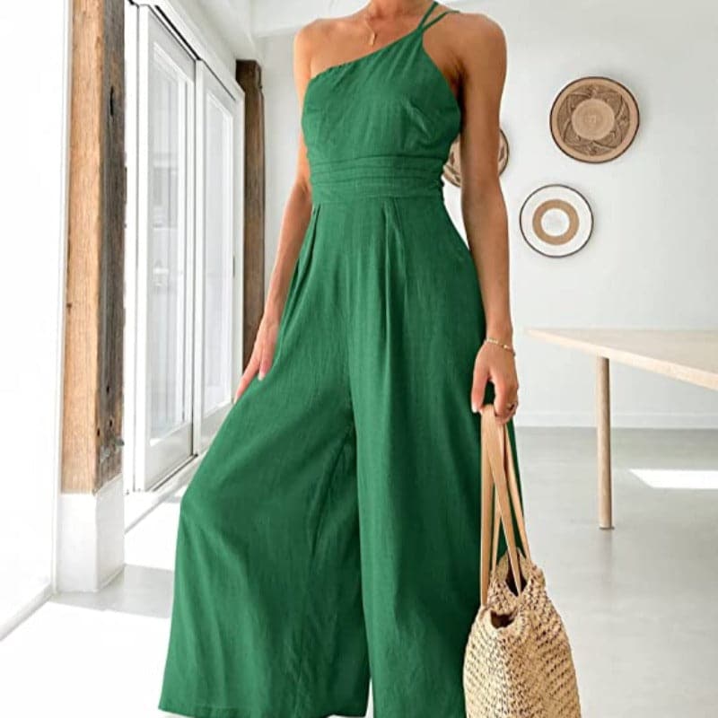 Heidi-Mode | Jumpsuit Ein-Schulter-Design Taillierte Passform Breite Beine Elegant & Komfortabel