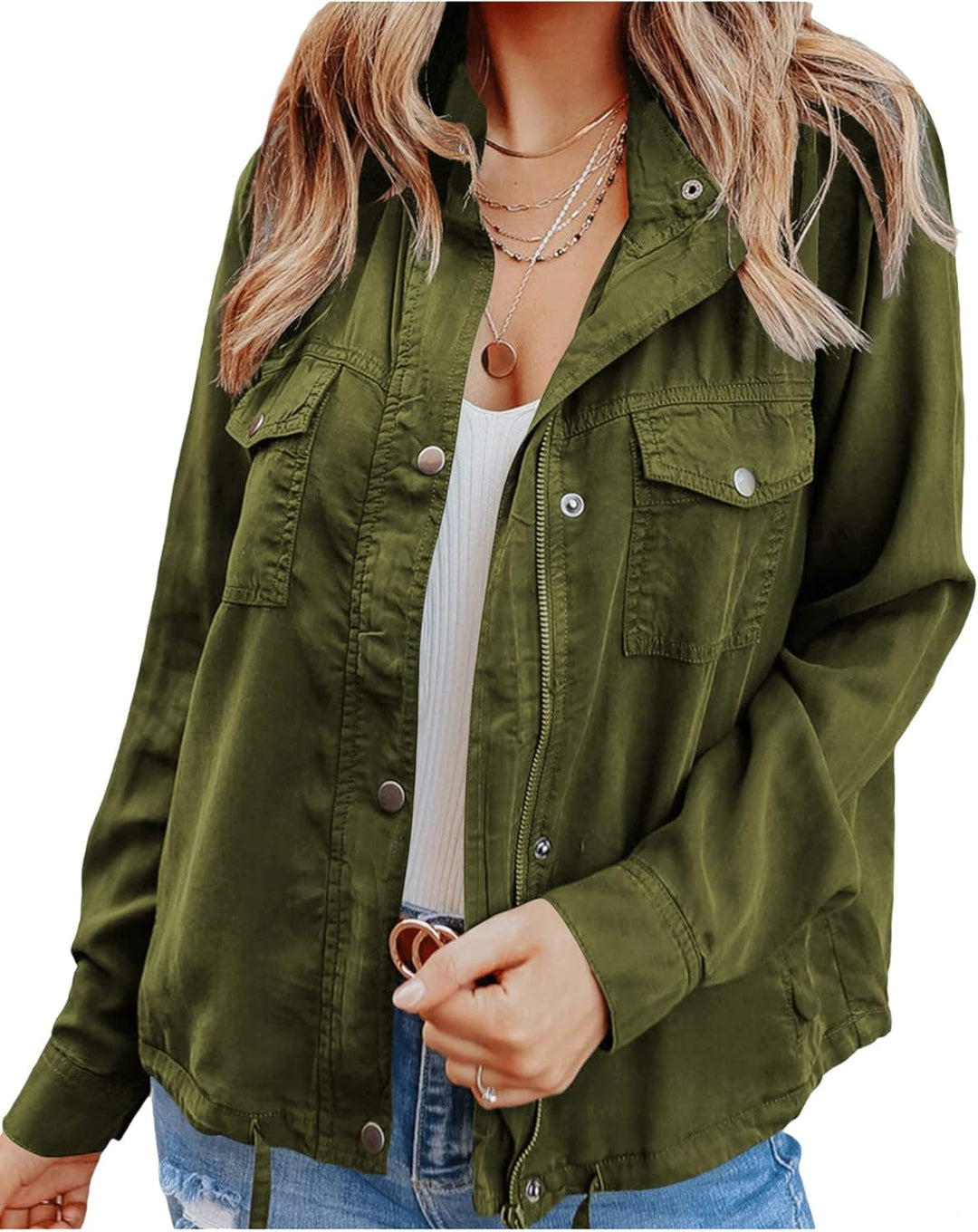 Heidi-Mode | Frauen Outdoor Militär Utility Jacke Safari Kordeljacke