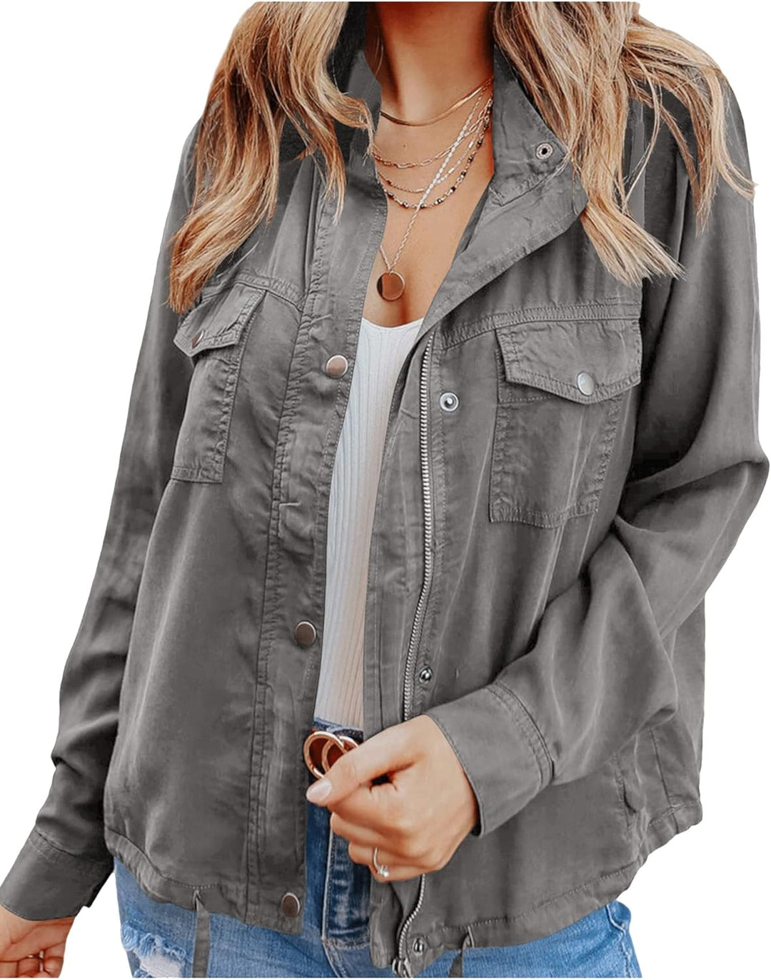 Heidi-Mode | Frauen Outdoor Militär Utility Jacke Safari Kordeljacke