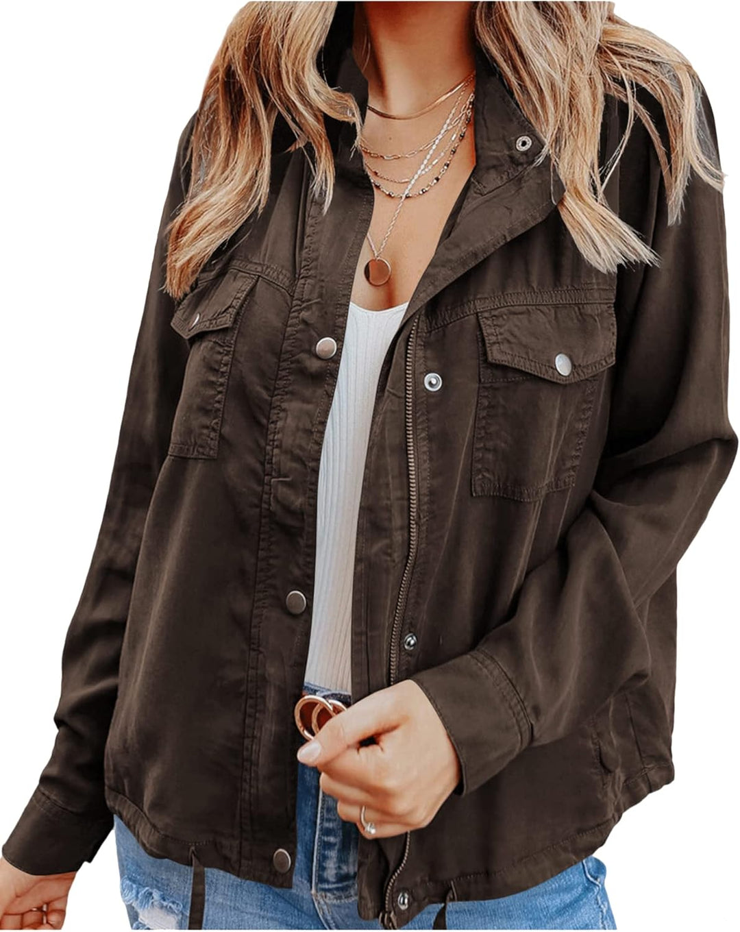 Heidi-Mode | Frauen Outdoor Militär Utility Jacke Safari Kordeljacke
