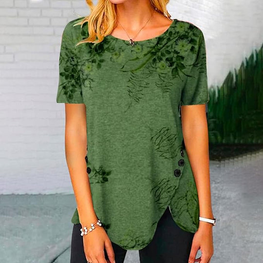 Damen Langarmshirt mit floralem Design und asymmetrischem Saum Heidi-Mode