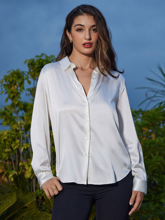 Heidi-Mode | Damen Seiden Basis Militär Revers Hemd