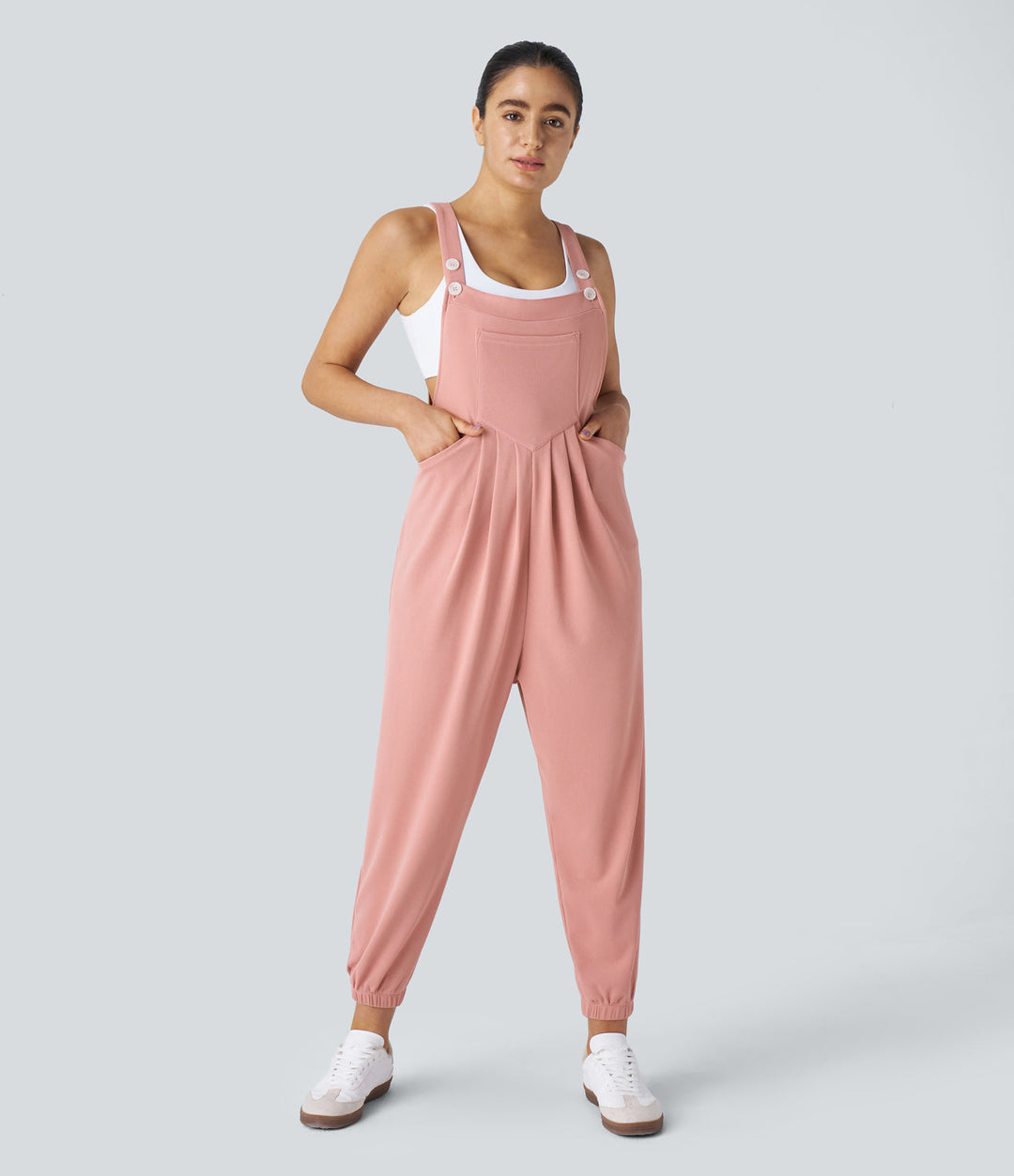 jumpsuit Mit Verstellbarem Gürtel Und Knöpfen, Mehreren Taschen Und Waffelmuster