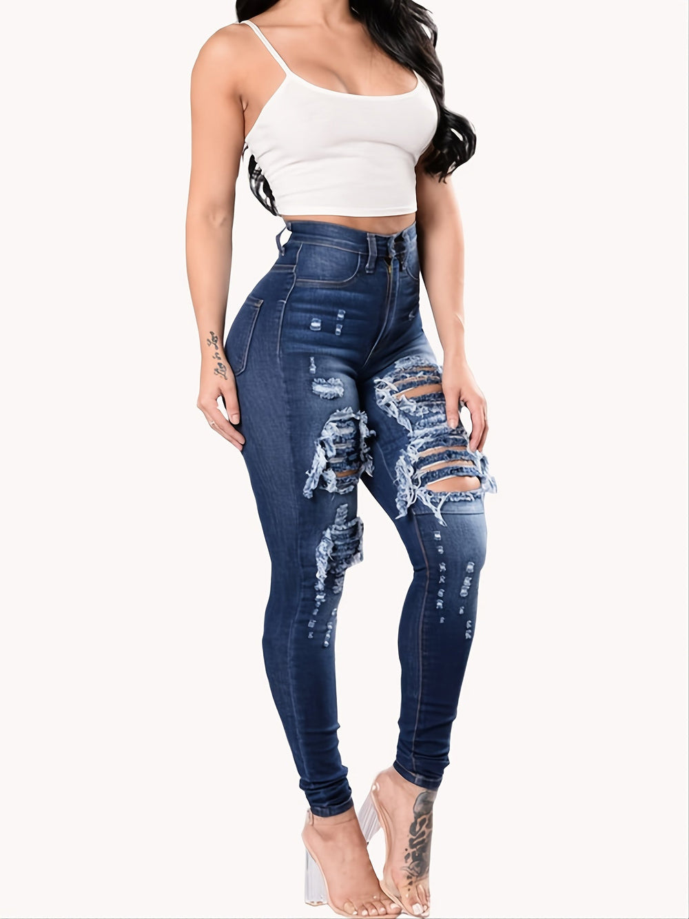 Heidi-Mode | Ripped Löcher Skinny Leg Distressed Denim Jeans Hosen