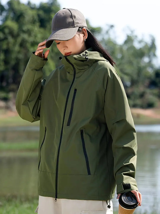 Heidi-Mode - Wasser- und winddichte Damenregenjacke mit Kapuze und Taschen