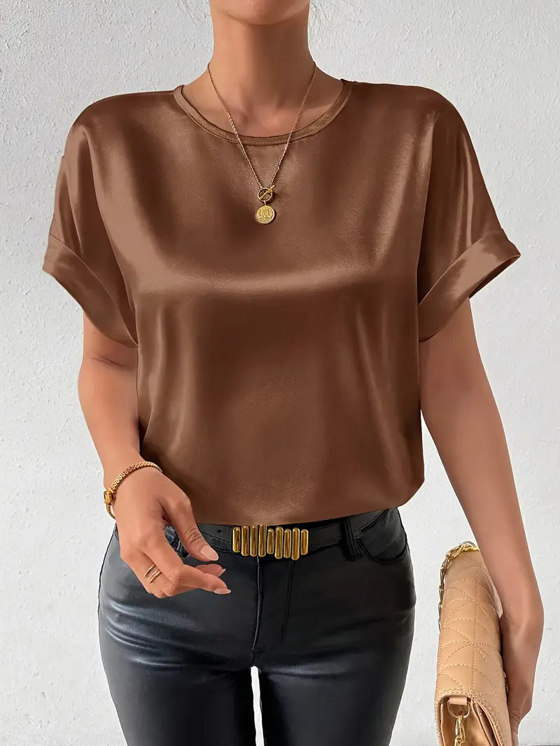Heidi-Mode | Satin-T-Shirt mit Umgeschlagenen Ärmeln für Damen