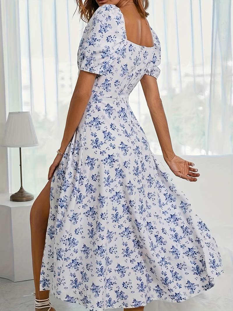 Heidi – florales a-linien-kleid mit geteiltem saum für den frühling