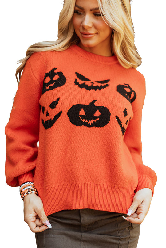 Halloween Kürbis Gesicht Muster Drop Shoulder Pullover