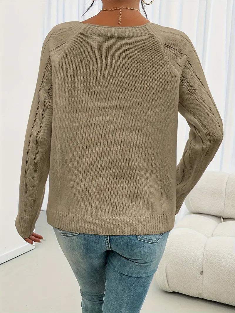 Casual Crew Sweater mit langen Ärmeln und gestricktem Zopf