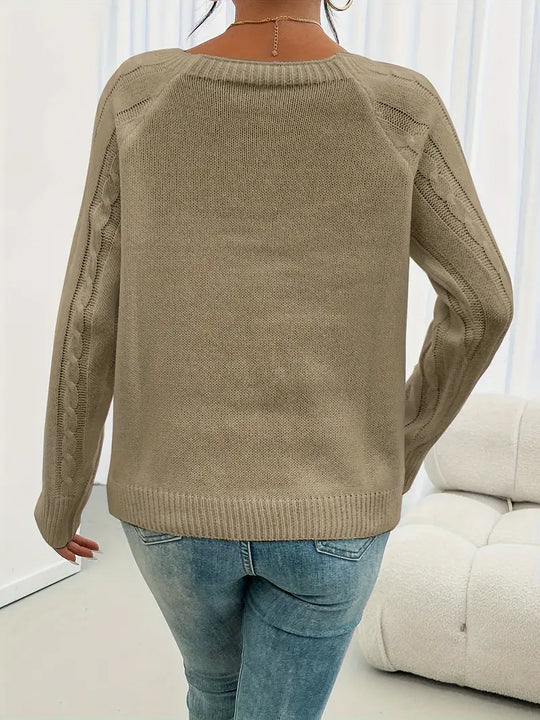 Casual Crew Sweater mit langen Ärmeln und gestricktem Zopf