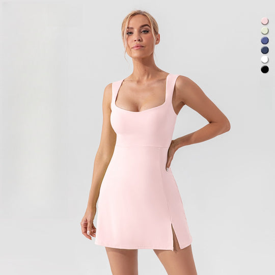 Heidi Mode | Hosenträger einfarbig Yoga Tennisrock leichtes Sportkleid
