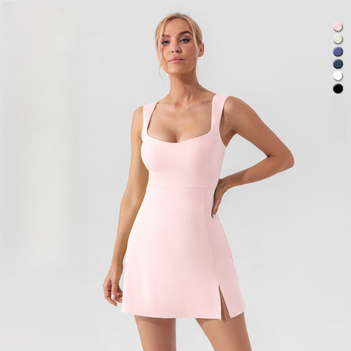 Heidi Mode | Hosenträger einfarbig Yoga Tennisrock leichtes Sportkleid