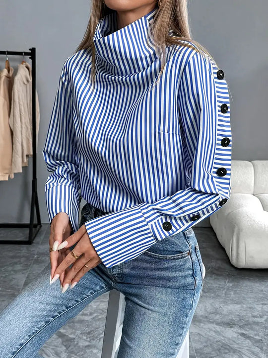 Heidi-Mode | Gestreifte Bluse mit Hohem Kragen
