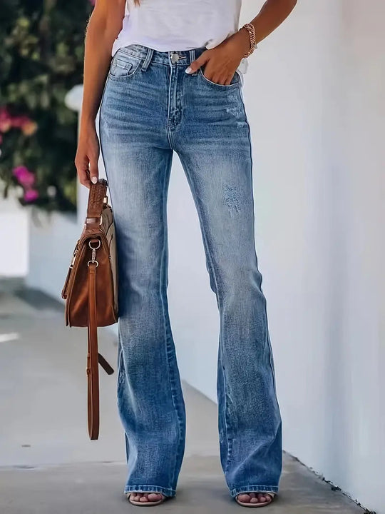 Gewaschene Bootcut-Jeans mit viel Stretch für Damen