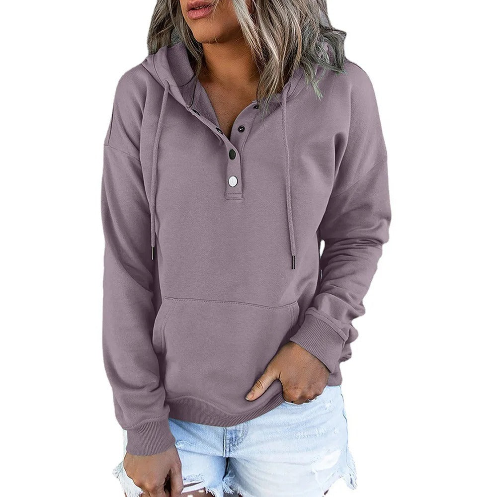 Heidi-Mode - Woll Hoodie mit metallic Knopf Damen Pullover