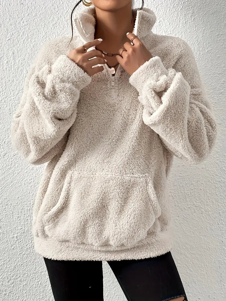 Lässiges, bequemes Plüschpullover-Sweatshirt mit Tasche