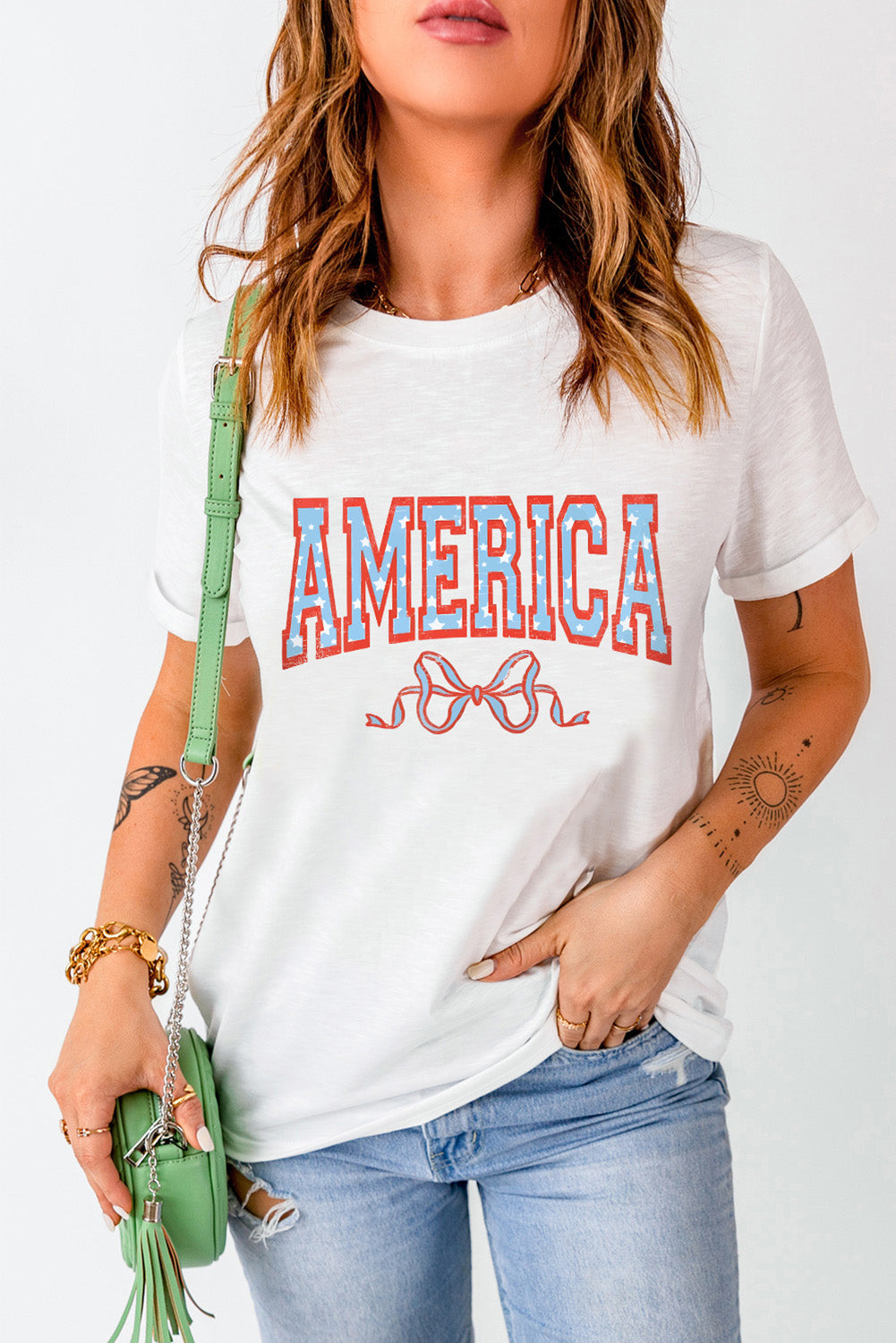 Heidi-Mode | AMERICA Rundhalsausschnitt Kurzarm-T-Shirt