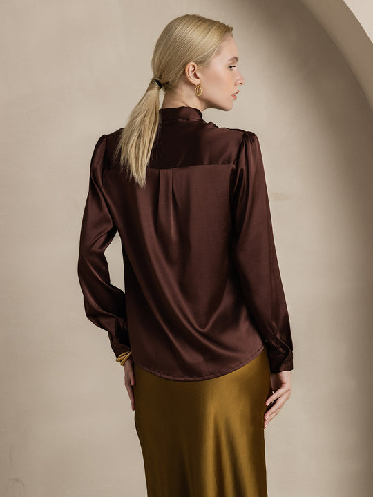 Heidi-Mode | Damen Elegante Seidenbluse mit Schlipskragen und Langen Ärmeln