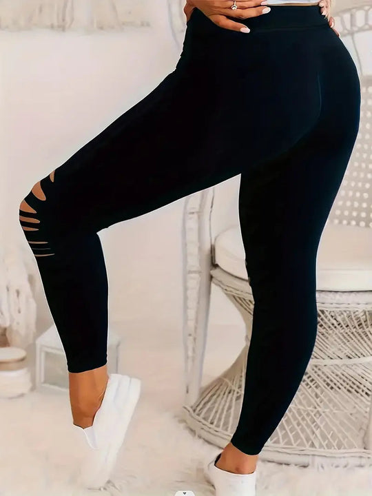 Einfarbige, zerrissene Leggings