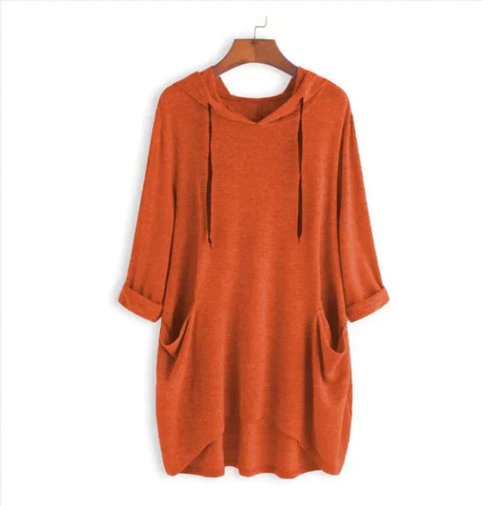 Heidi-Mode | Damen Hoodie Einfarbig Lässige Passform mit Ungleichmäßigem Taschen