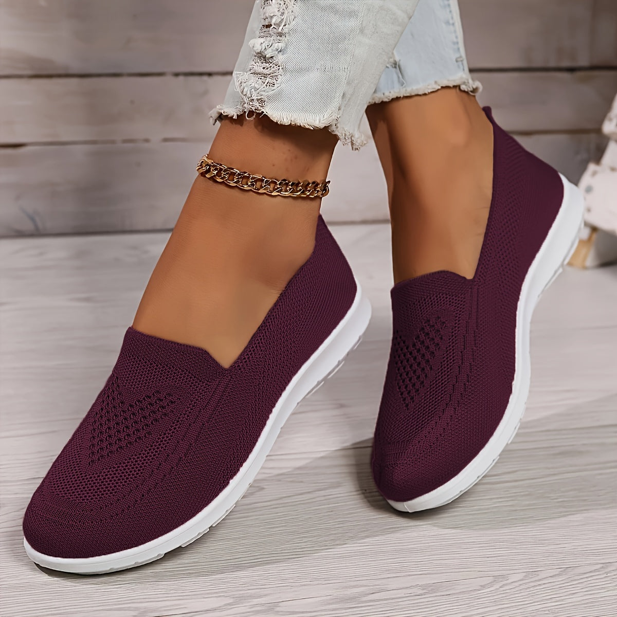 Heidi-Mode | Einfarbige Gestrickte Sneaker Für Damen