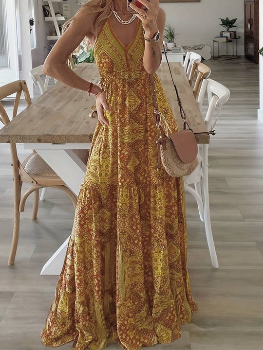 Maxikleid im böhmischen Stil mit Ethno-Print