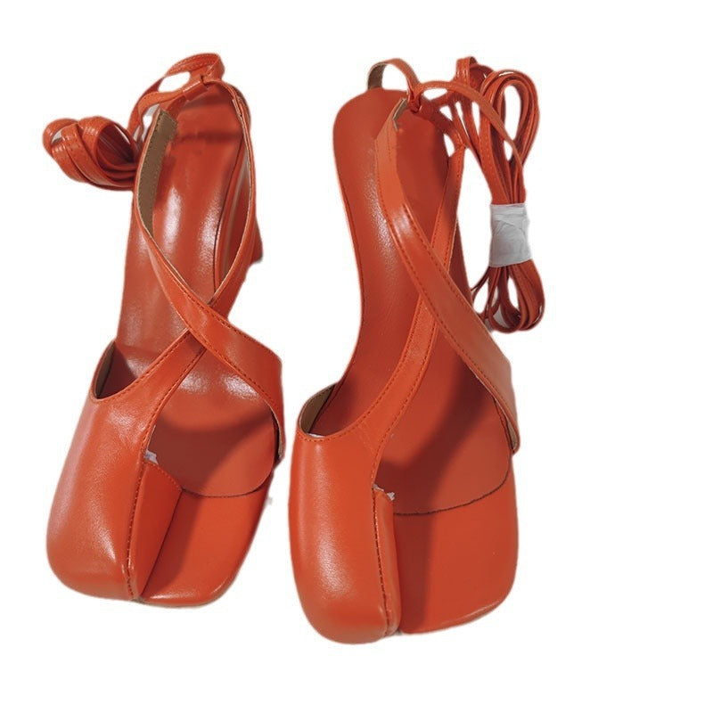 Heidi-Mode | Rund Kopf Chunky Absatz Hoher Absatz Kreuzriemen Plus Größe Aushöhlte Sandalen