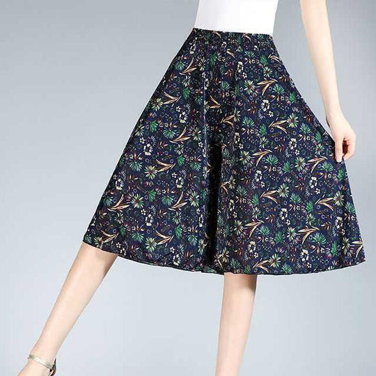 Heidi-Mode | Damen Chiffon Culottes mit Breiten Beinen und Hoher Elastischer Taille