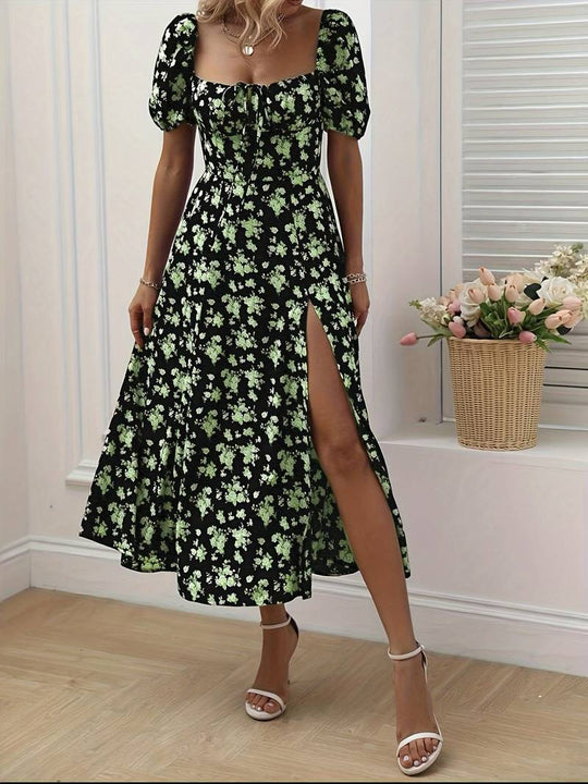 Heidi – florales a-linien-kleid mit geteiltem saum für den frühling