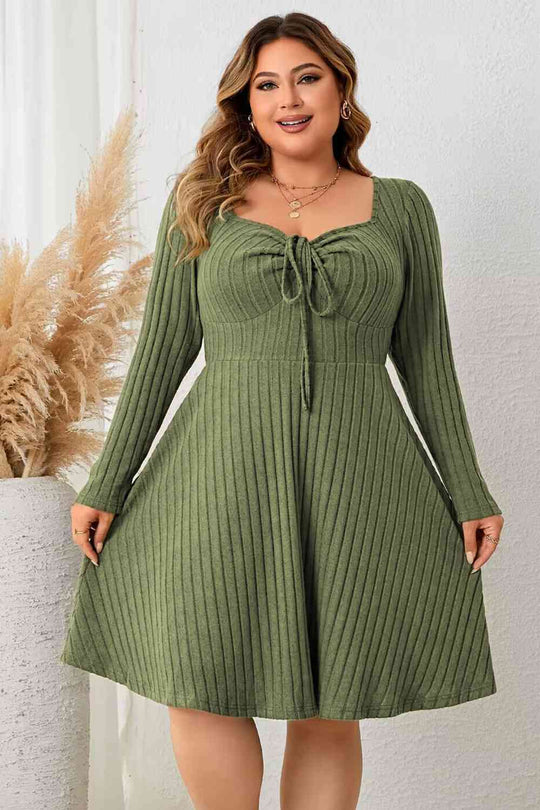 Heidi-Mode | Plus Size Herzausschnitt Langarm Rippkleid