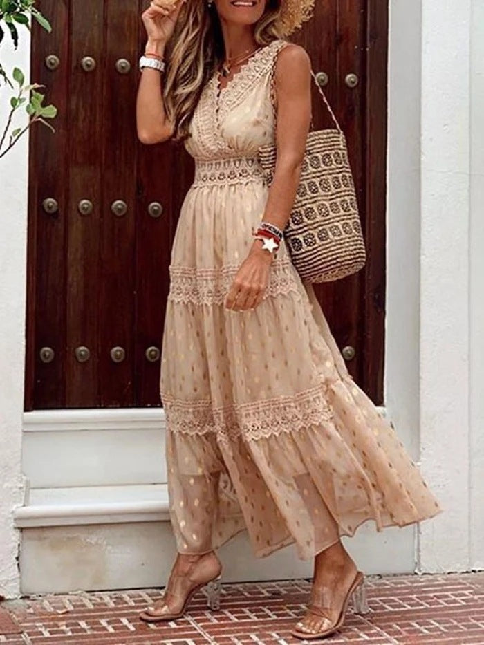 Heidi-Mode | Sexy Tiefe V-Ausschnitt Ärmelloses Chiffonkleid