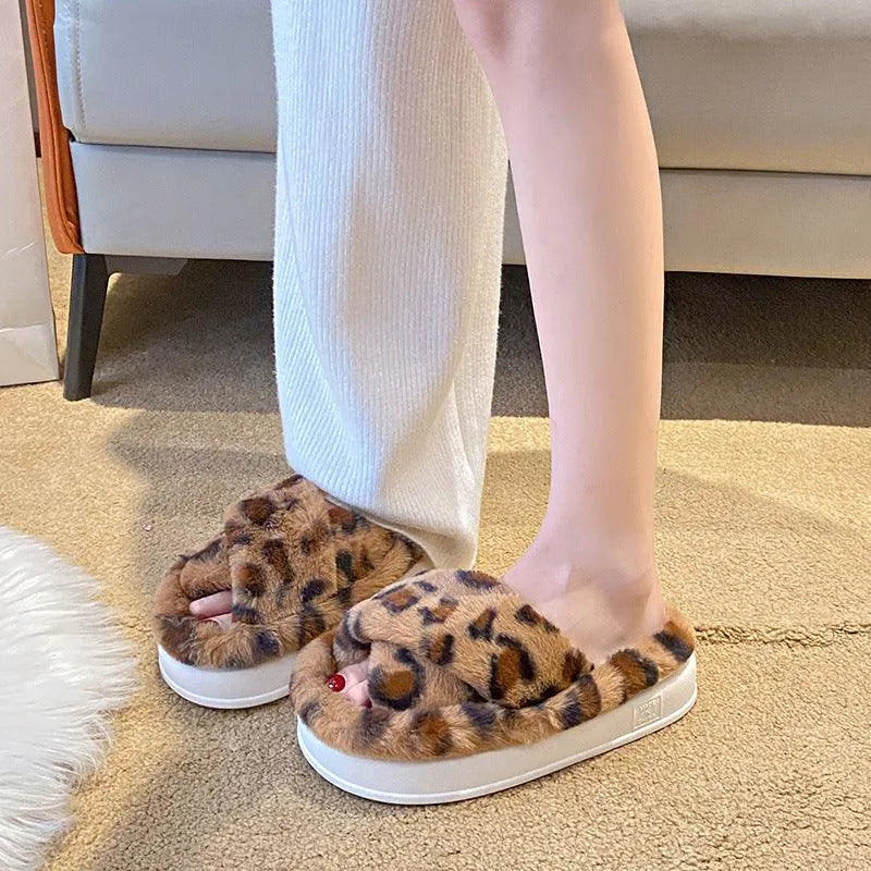 Heidi-Mode | Fluffy cross-border leopard slippers for women