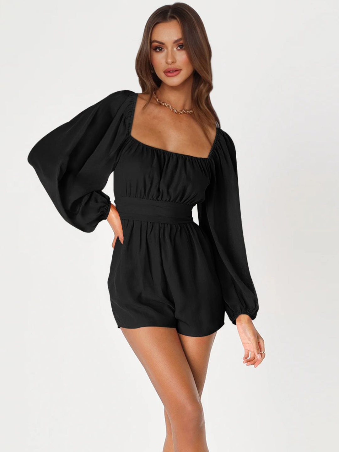 Heidi-Mode | Tie Back Smocked Ballonärmel Overall