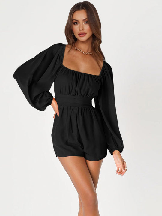 Heidi-Mode | Tie Back Smocked Ballonärmel Overall