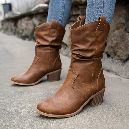 Heidi-Mode | Damen Slouch Westernstiefel mit Blockabsatz