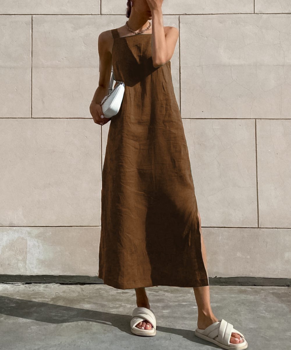 Sandfarbenes Leinenkleid