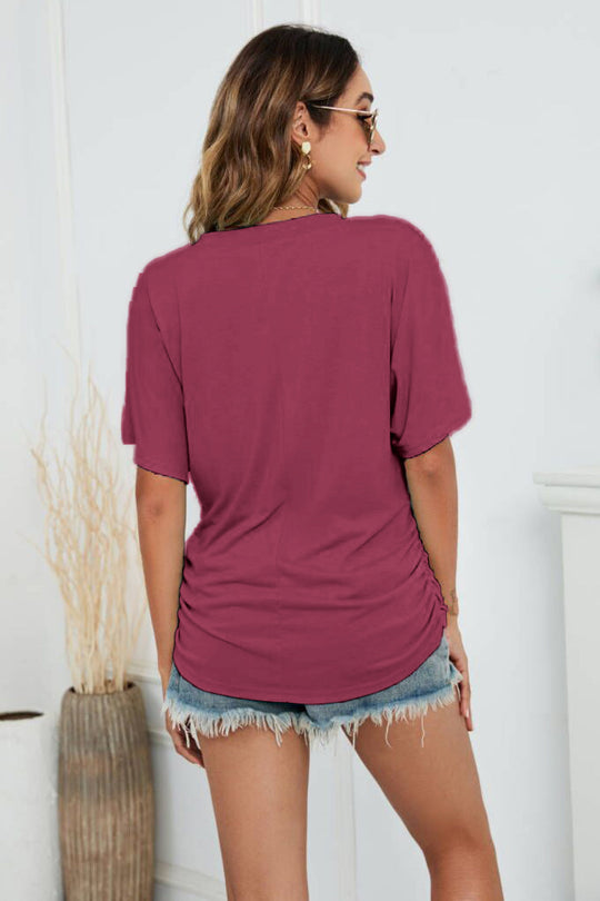 Heidi-Mode | V-Ausschnitt Seitlich Raffung T-Shirt