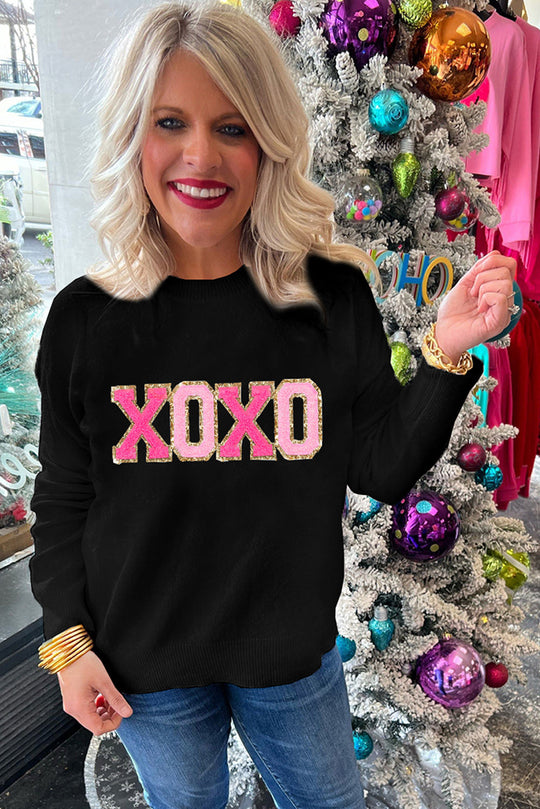 Xoxo Glitter Print Rundhalsausschnitt Casual Pullover