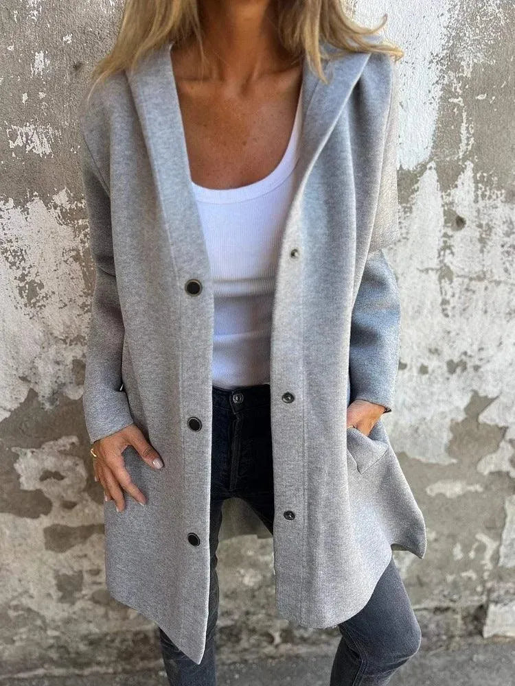 Heidi-Mode | Lässiger einreihiger Cardigan mit Kapuze