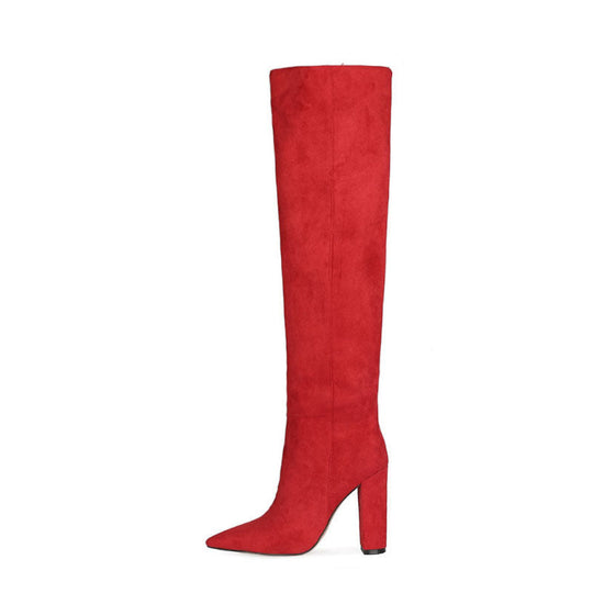 Heidi-Mode | Damen Matte Über Das Knie Dicke Absatz Hohe Stiefel Plissierte Stiefel